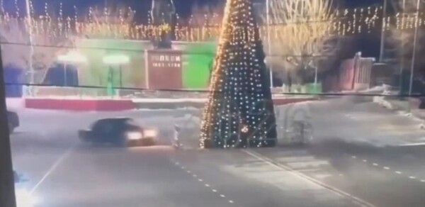 Driver in Kazakhstan crashes into Christmas tree, dubbed 'The Grinch'